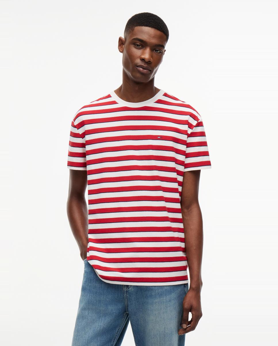Tommy Jeans - Camiseta de hombre de manga corta con rayas, corte regular y logo discreto en el pecho.