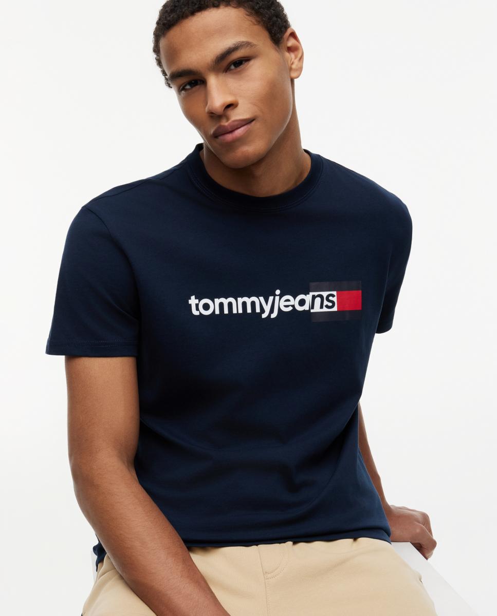 Camiseta de manga corta con corte regular y logo Tommy Jeans estampado en el pecho - Azul marino Azul marino-3