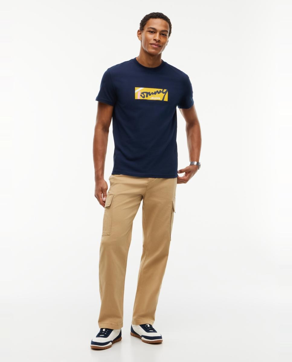 T-shirt Regular Signature com Logótipo à Frente Azul-marinho-6