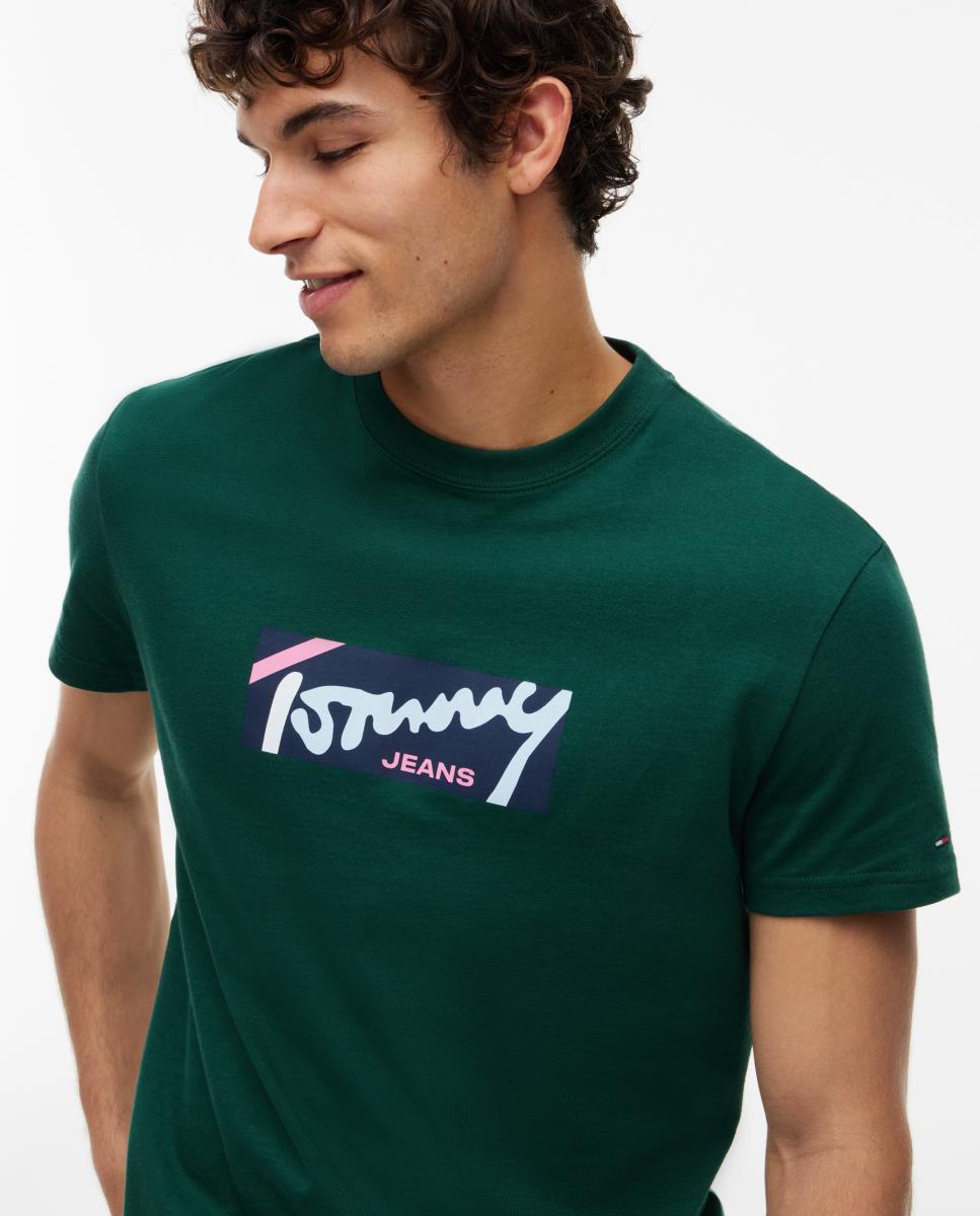 T-shirt Regular Signature com Logótipo à Frente. Verde-escuro-3