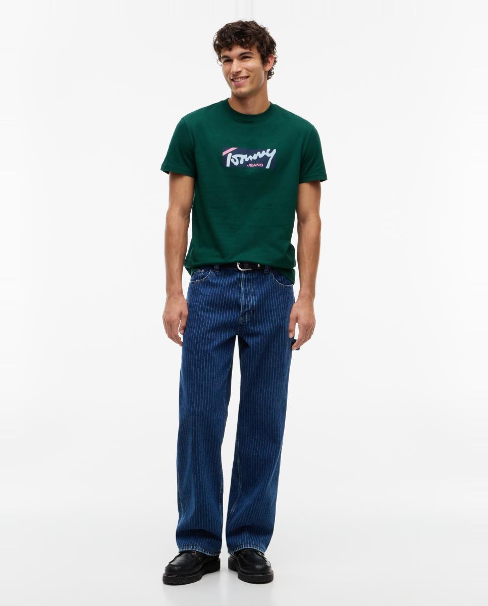 T-shirt Regular Signature com Logótipo à Frente. Verde-escuro-6