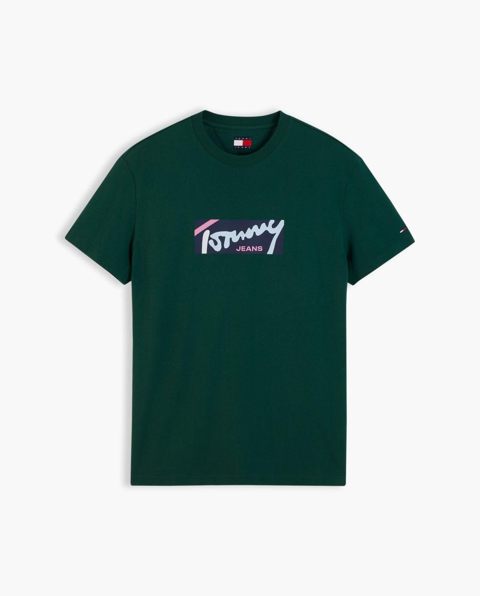 T-shirt Regular Signature com Logótipo à Frente. Verde-escuro-4