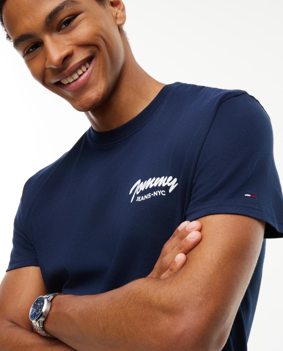 T-shirt Regular com Logótipo no Peito. Azul-marinho-3