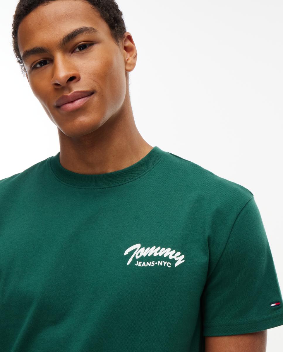 T-shirt Regular com Logótipo no Peito Verde-escuro-3