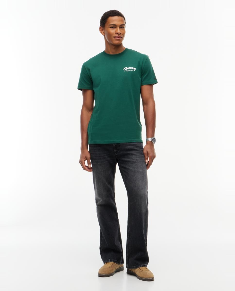 T-shirt Regular com Logótipo no Peito Verde-escuro-5