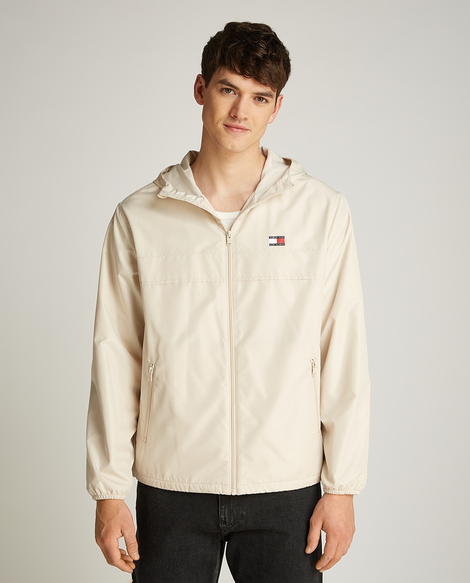 Corta-Vento Relaxed Fit com Capuz Creme-1