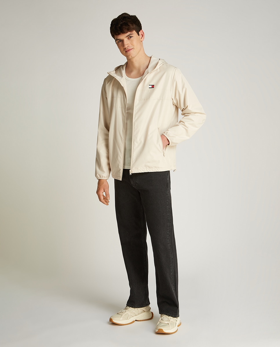 Corta-Vento Relaxed Fit com Capuz Creme-6
