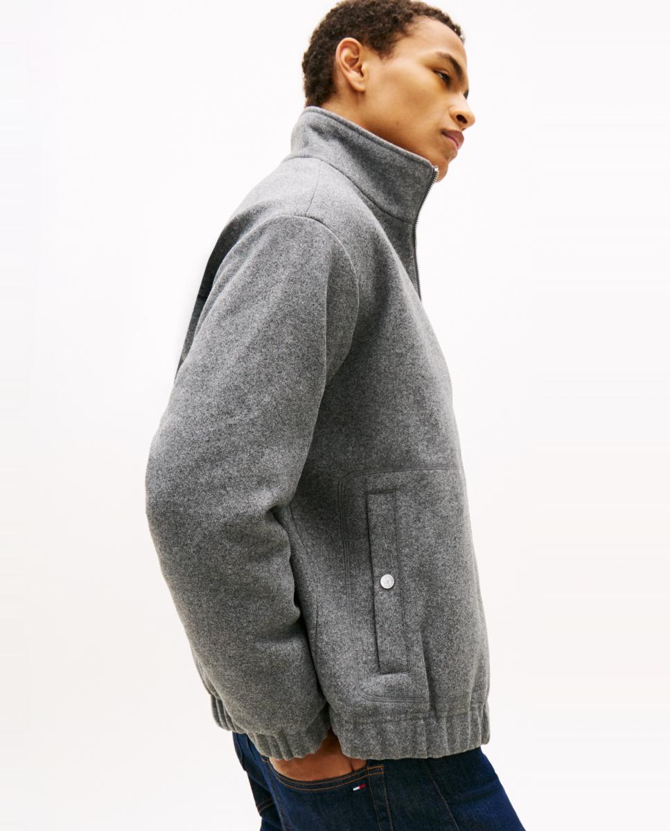 Casaco Tipo Blusão Bomber em Pano Relaxed Fit Cinzento-escuro-4