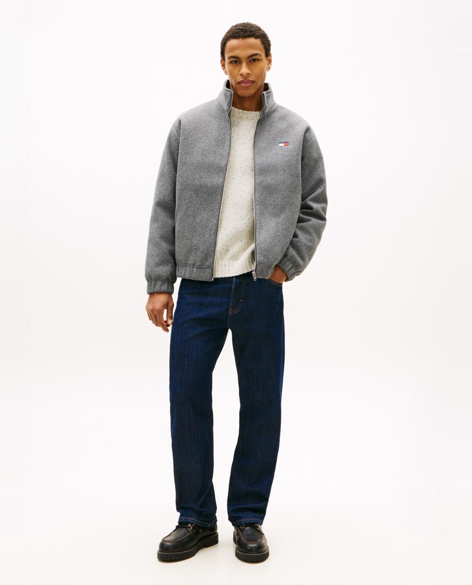 Casaco Tipo Blusão Bomber em Pano Relaxed Fit Cinzento-escuro-5