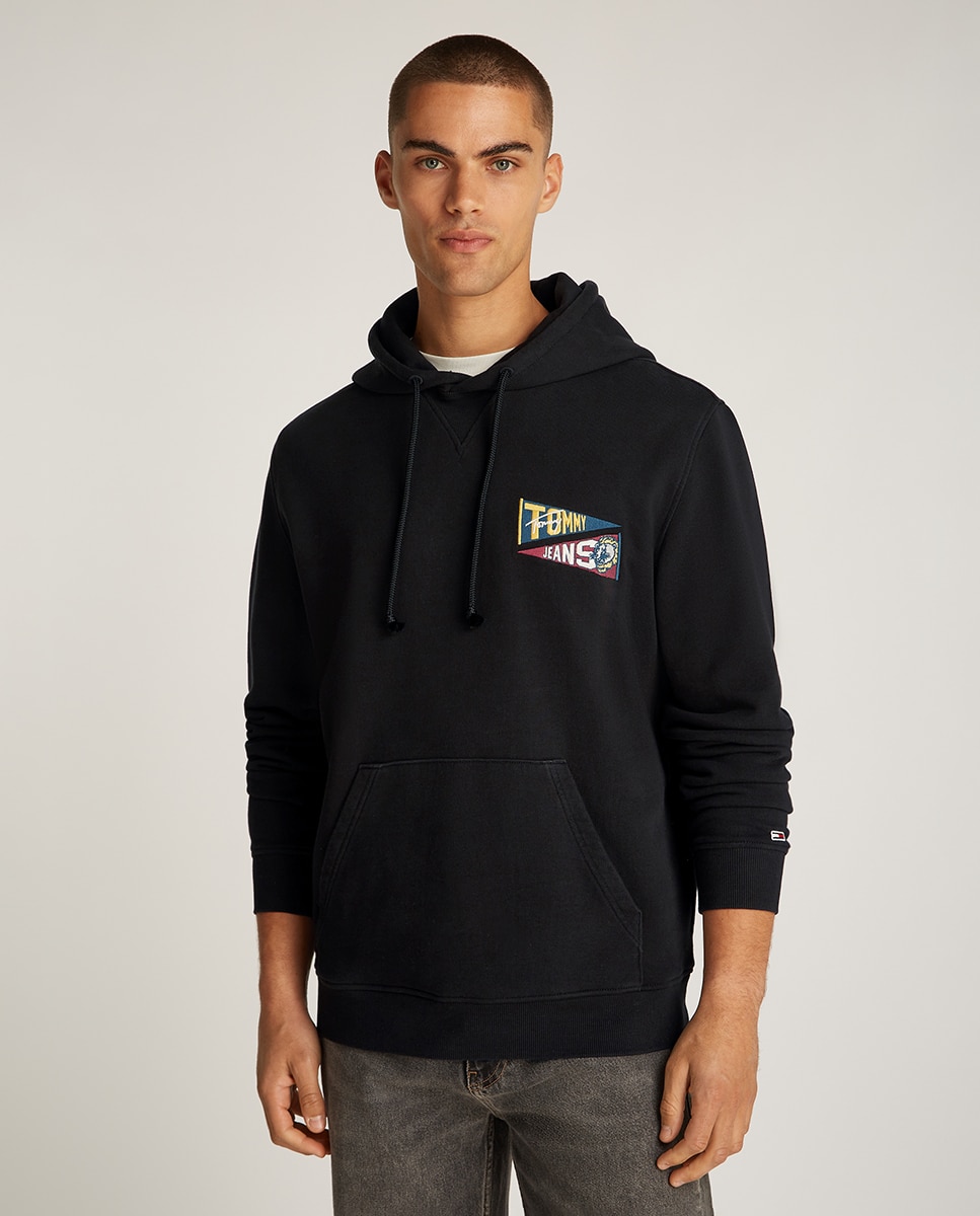 Sweatshirt com Capuz e Costas Estampadas Preto-1