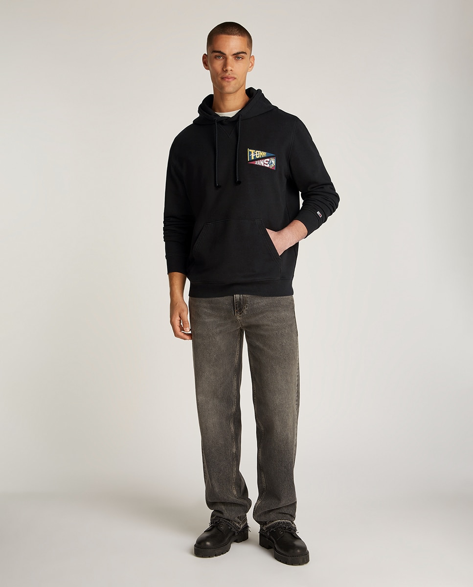 Sweatshirt com Capuz e Costas Estampadas Preto-6