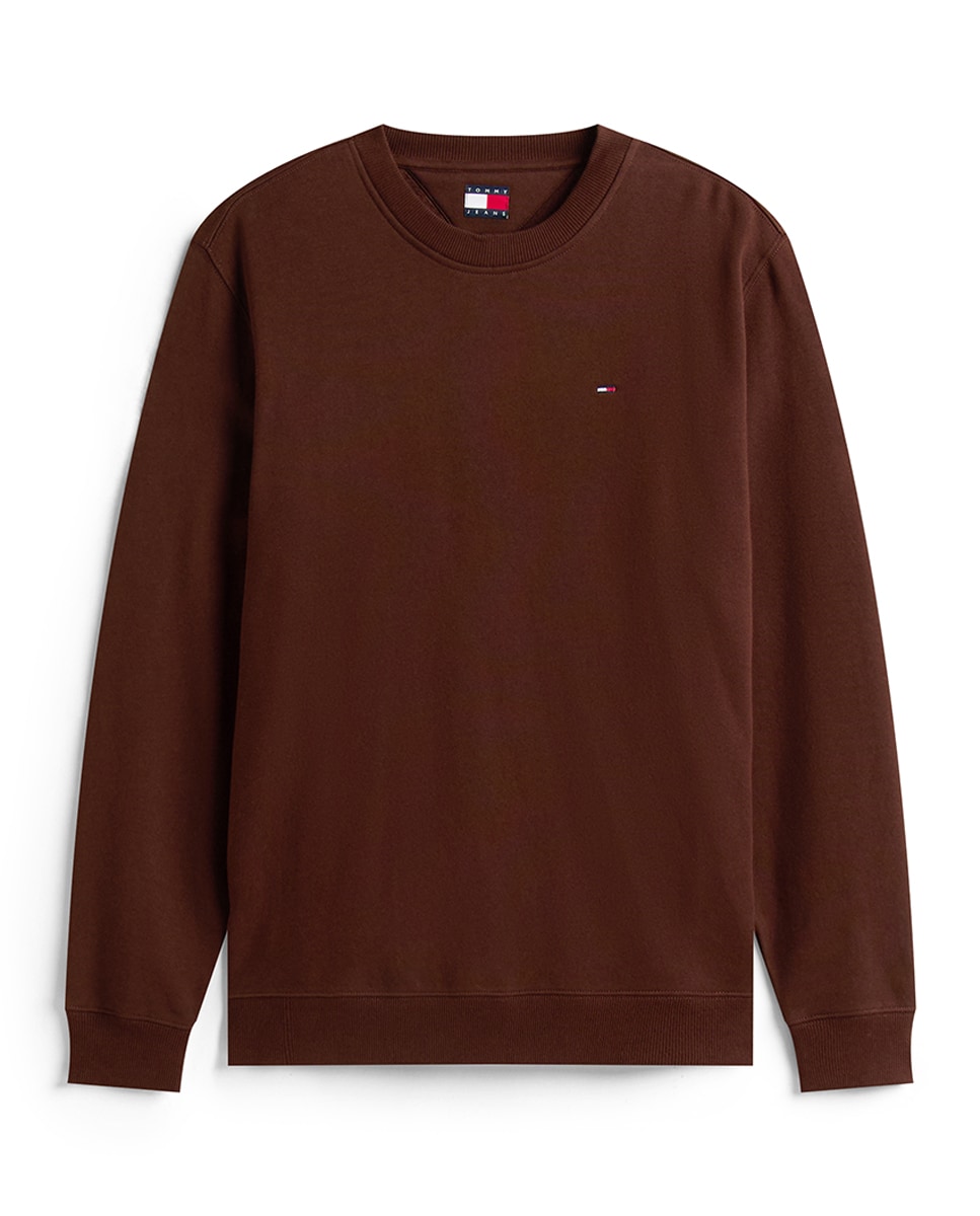 Sweatshirt Básica Regular Fit com Gola Redonda Castanho-escuro-4