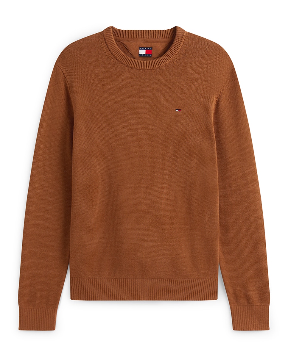 Camisola de Malha Básica Slim Fit com Gola Redonda Camel-4