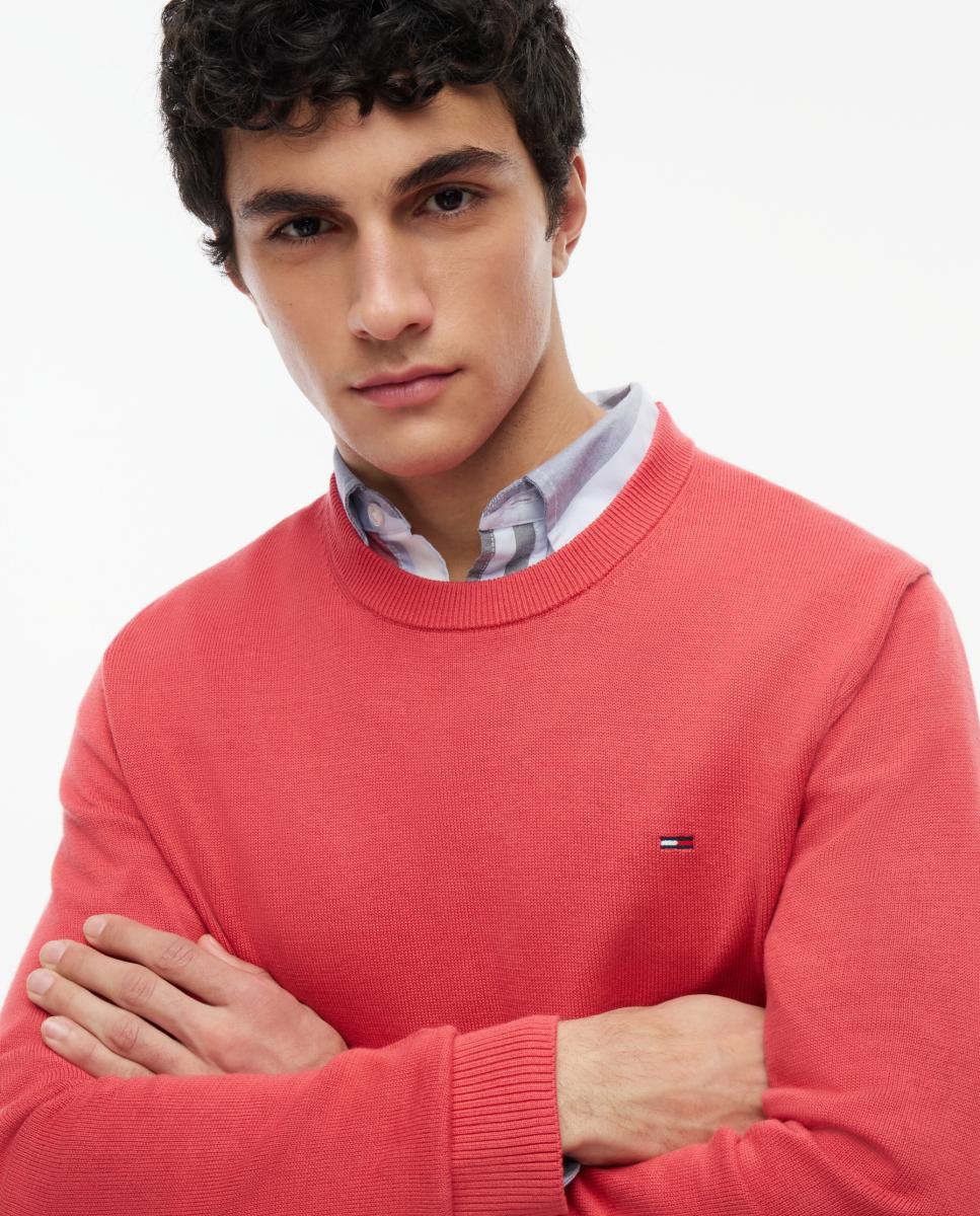 Jersey ligero de hombre con corte slim y logotipo en el pecho - Tommy Jeans - Coral Coral-3