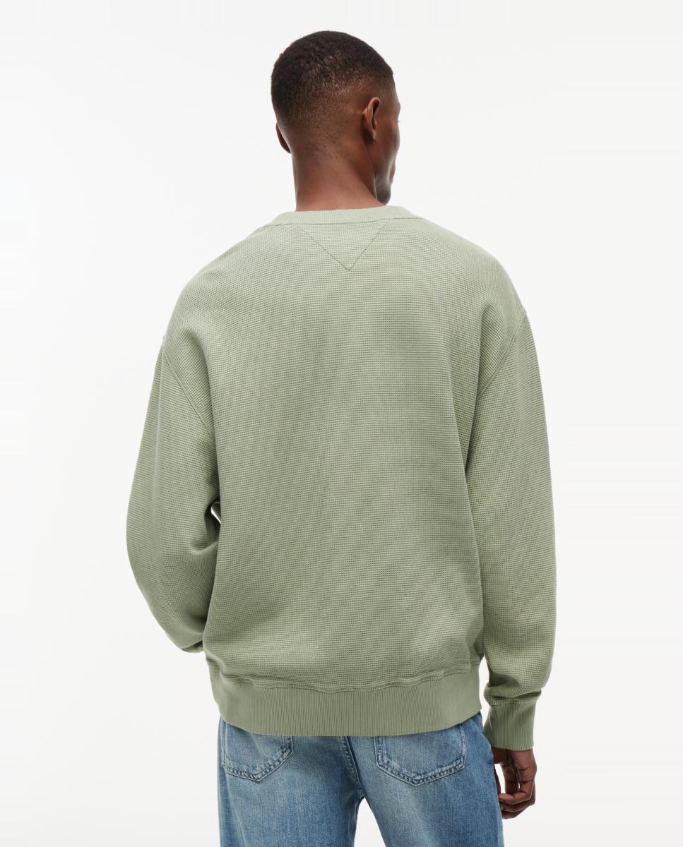 Sweatshirt com Textura Waffle e Gola Redonda Verde-claro-2