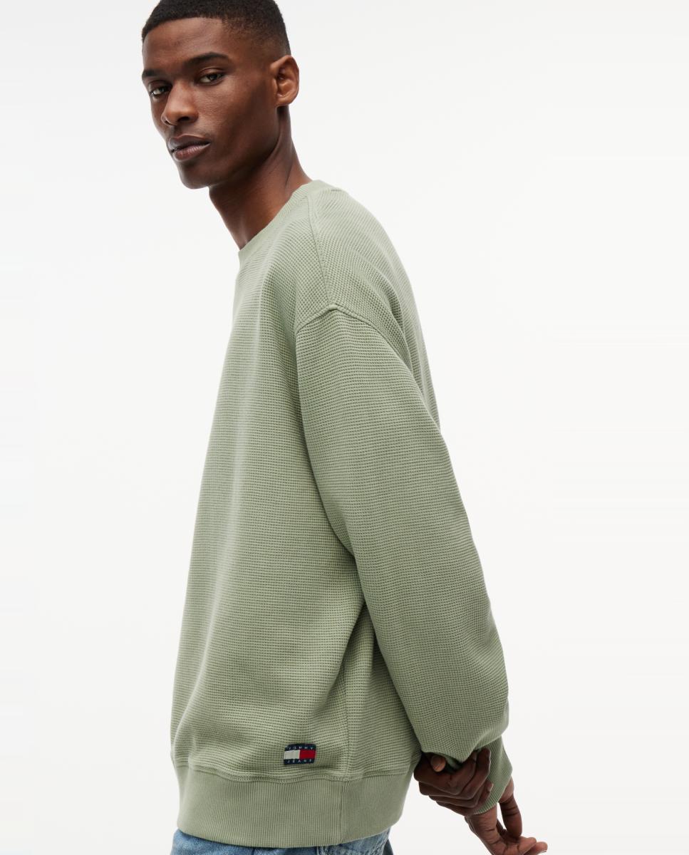 Sweatshirt com Textura Waffle e Gola Redonda Verde-claro-3