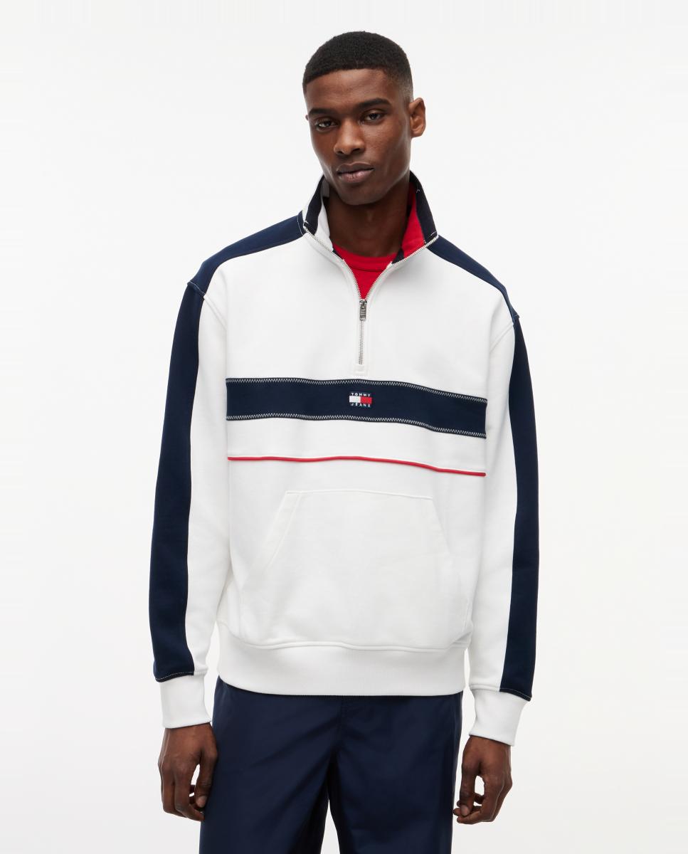 Imagen 0 de Sudadera de hombre con media cremallera, diseño color block y corte regular Blanco