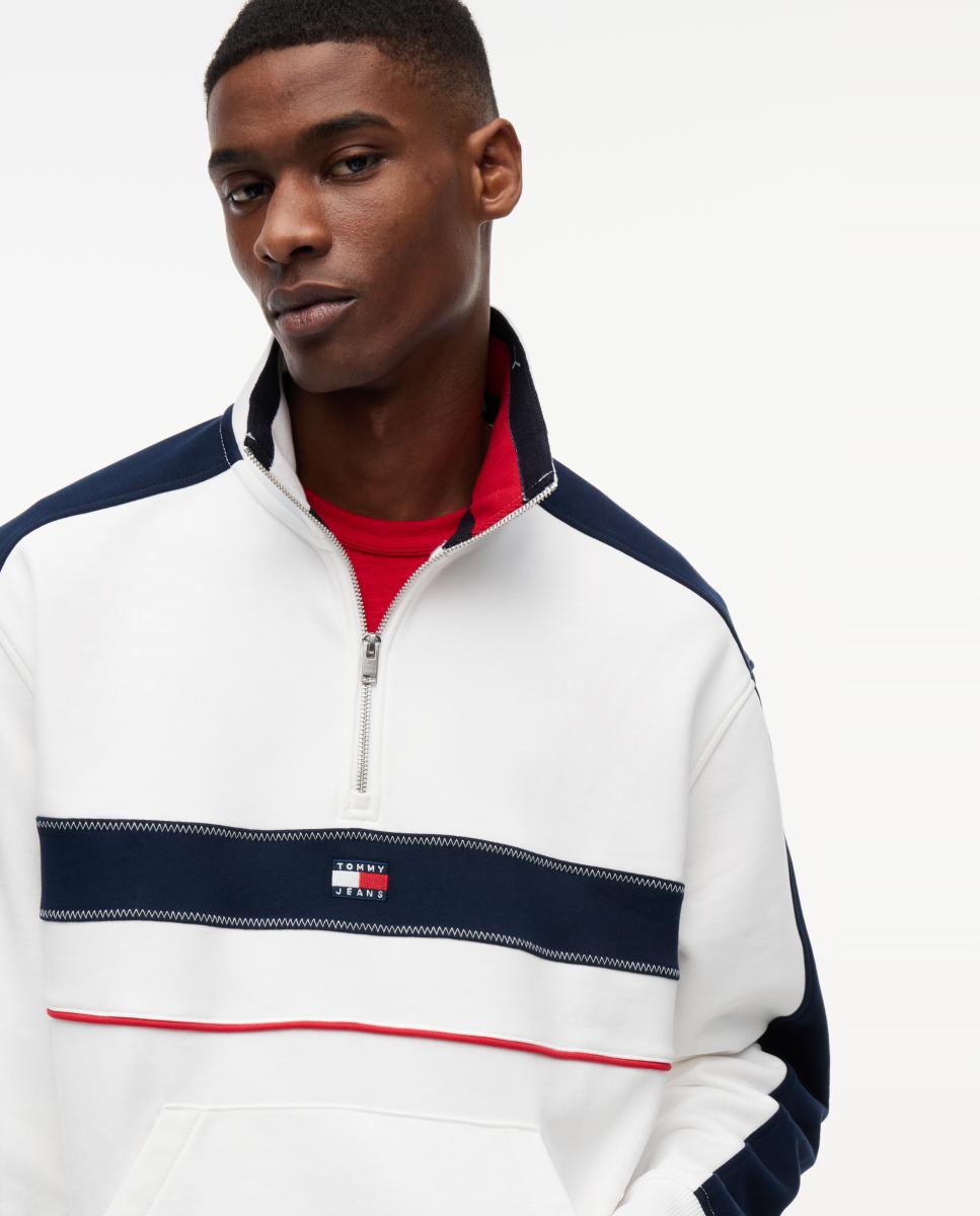 Sudadera de hombre con media cremallera, diseño color block y corte regular - Tommy Jeans - Blanco Blanco-3