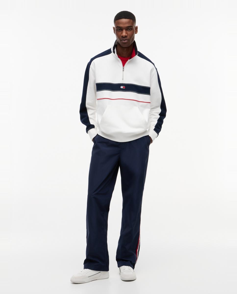 Sudadera de hombre con media cremallera, diseño color block y corte regular - Tommy Jeans - Blanco Blanco-5