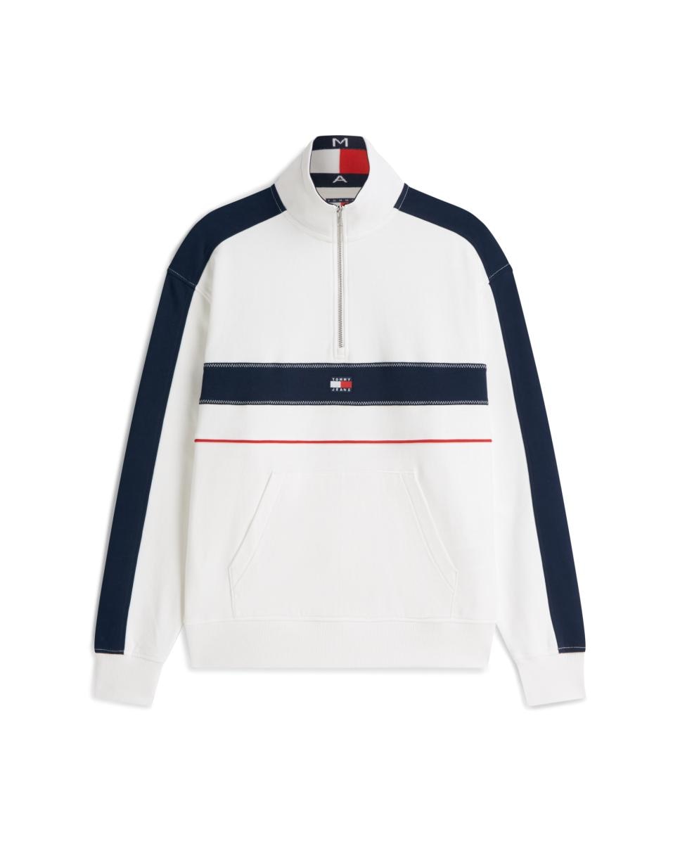 Sudadera de hombre con media cremallera, diseño color block y corte regular - Tommy Jeans - Blanco Blanco-4