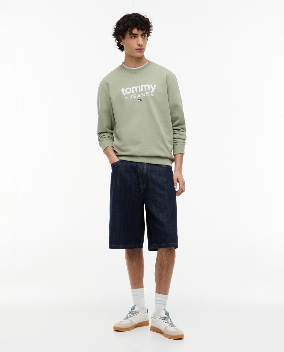 Sudadera de cuello redondo con corte regular y logo Tommy Jeans estampado en el pecho - Verde claro Verde claro-5