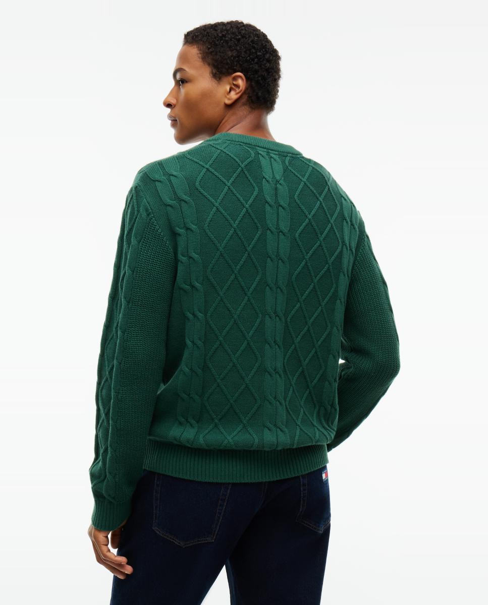 Camisola de Malha TJM Reg Cable Knit Sweater Verde-escuro-2