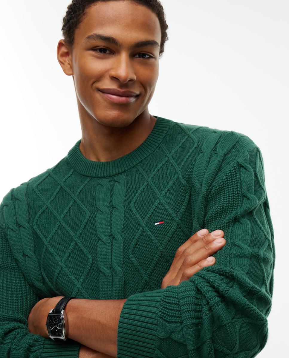 Camisola de Malha TJM Reg Cable Knit Sweater Verde-escuro-3