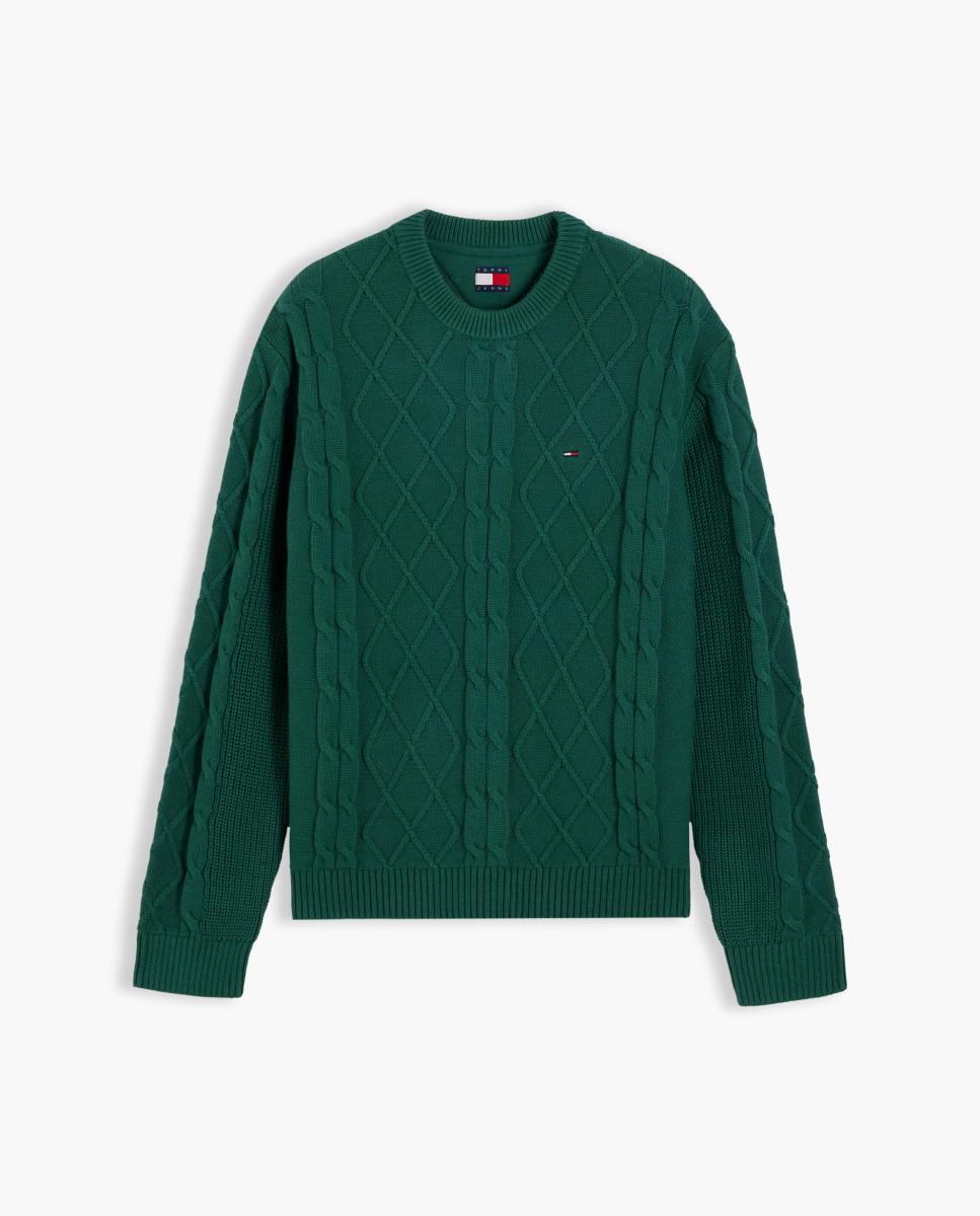 Camisola de Malha TJM Reg Cable Knit Sweater Verde-escuro-4