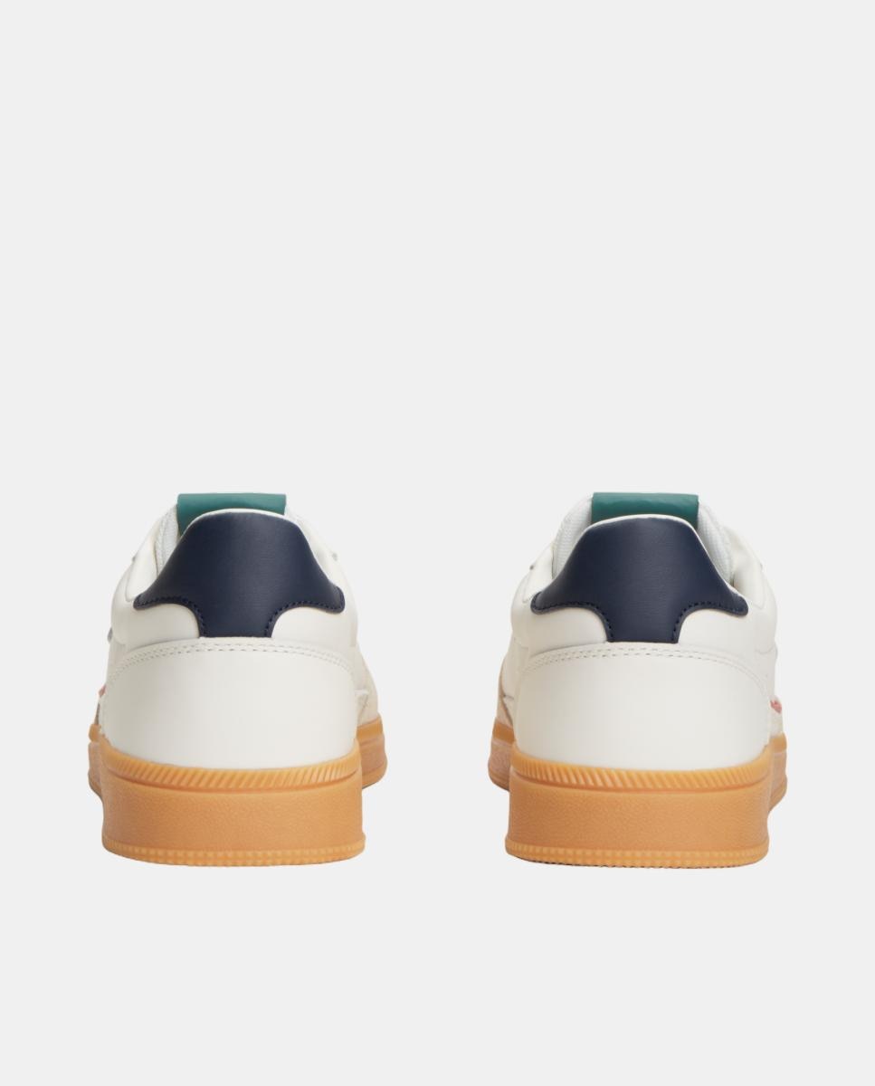 Sapatilhas Low-Top em Pele com Desenho Urbano e Sola de Borracha Branco-4