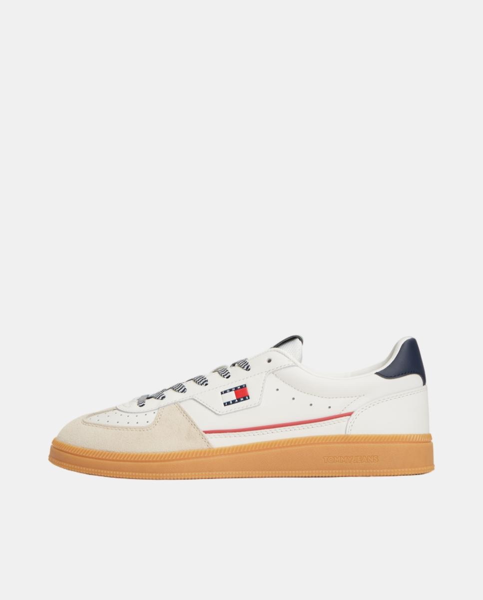 Sapatilhas Low-Top em Pele com Desenho Urbano e Sola de Borracha Branco-7
