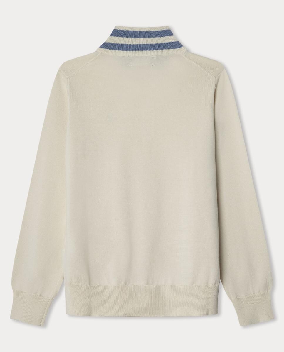 Camisola de Malha com Meio Fecho de Correr Cru-2