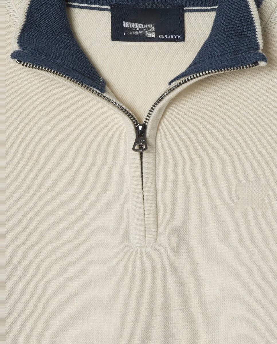 Camisola de Malha com Meio Fecho de Correr Cru-3