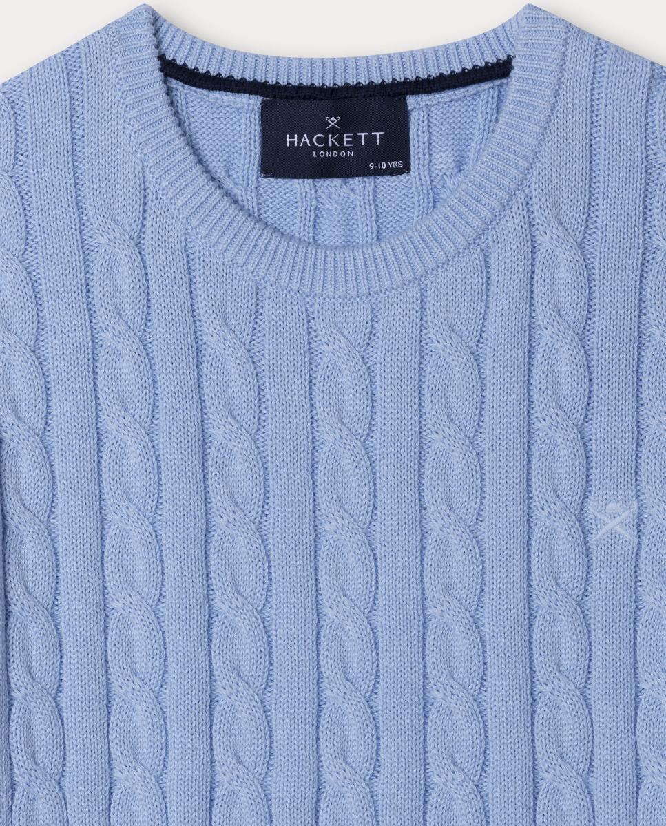 Camisola de Malha de Gola Crew Cable Knit Azul-3