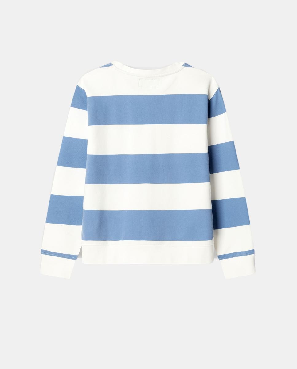 Sweatshirt às Riscas com Gola Redonda Branco-2