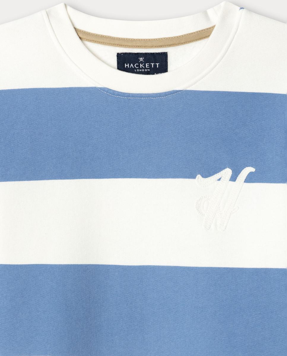 Sweatshirt às Riscas com Gola Redonda Branco-3