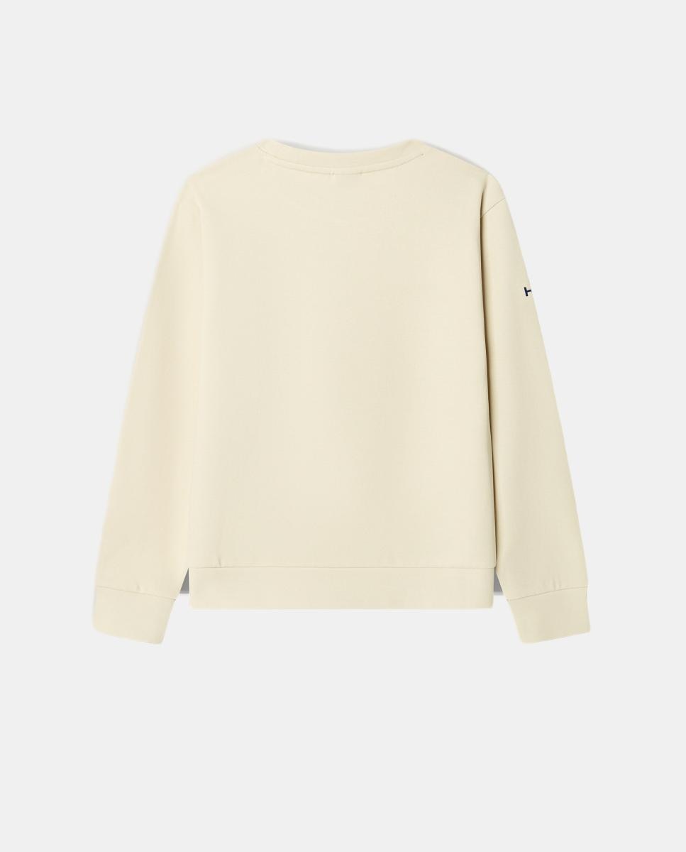 Sweatshirt com Gola Redonda Bege-2
