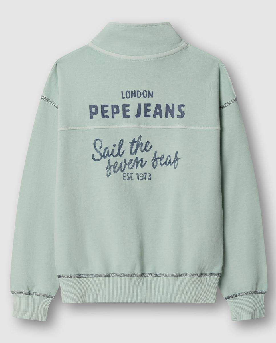 Sweatshirt com Meio Fecho de Correr Preston Pepe Jeans Verde Água-2
