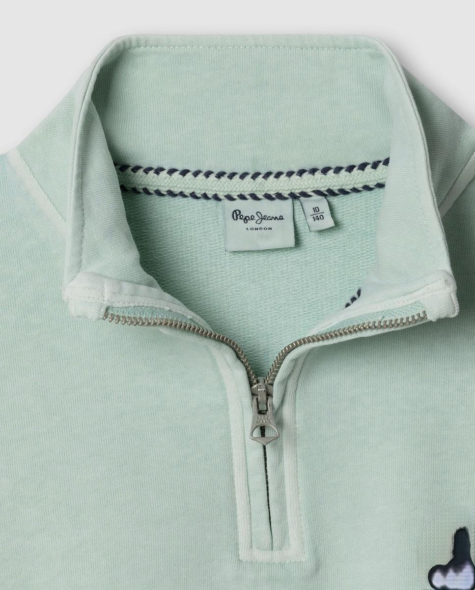 Sweatshirt com Meio Fecho de Correr Preston Pepe Jeans Verde Água-3