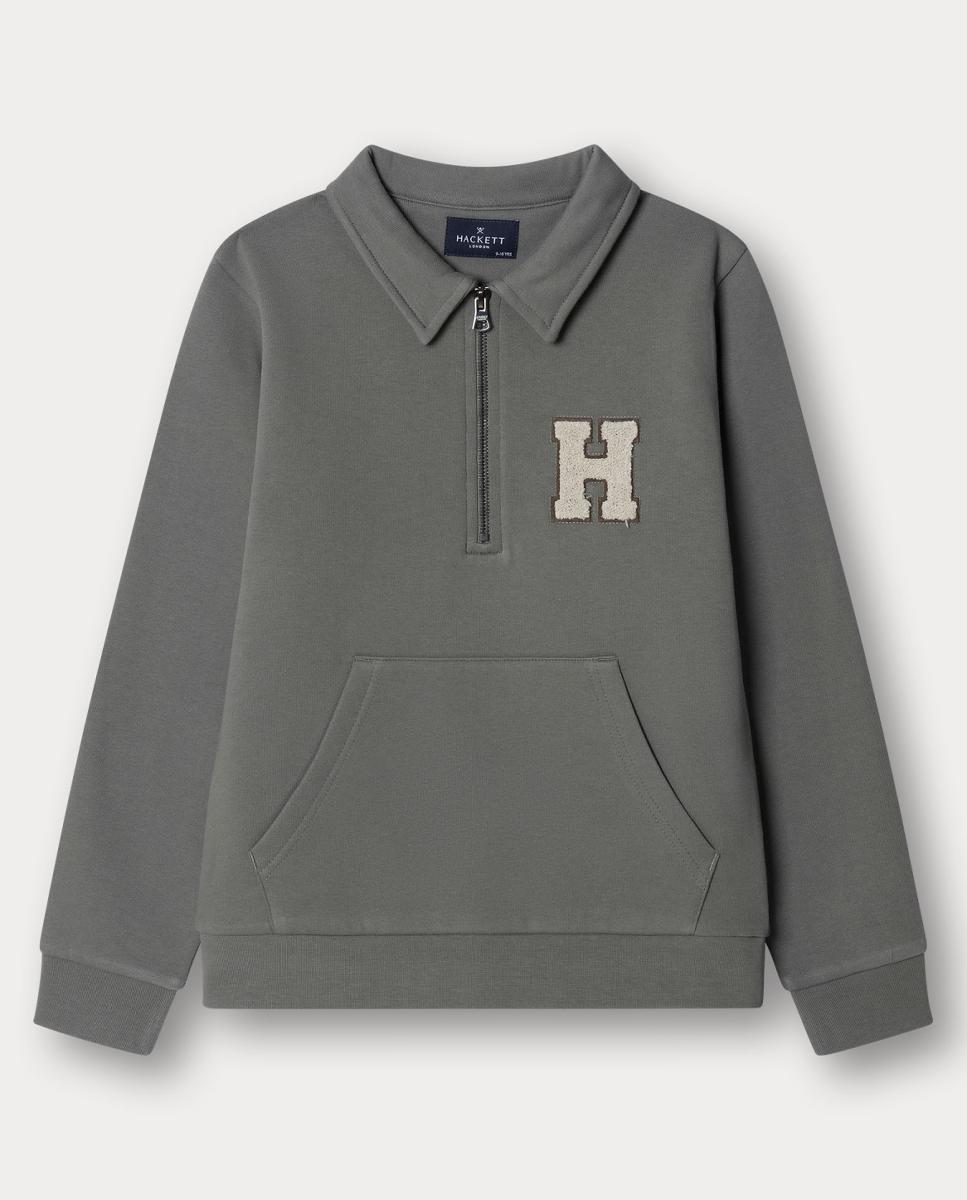 Sweatshirt de Meio Fecho de Correr com Gola Hackett Caqui-1