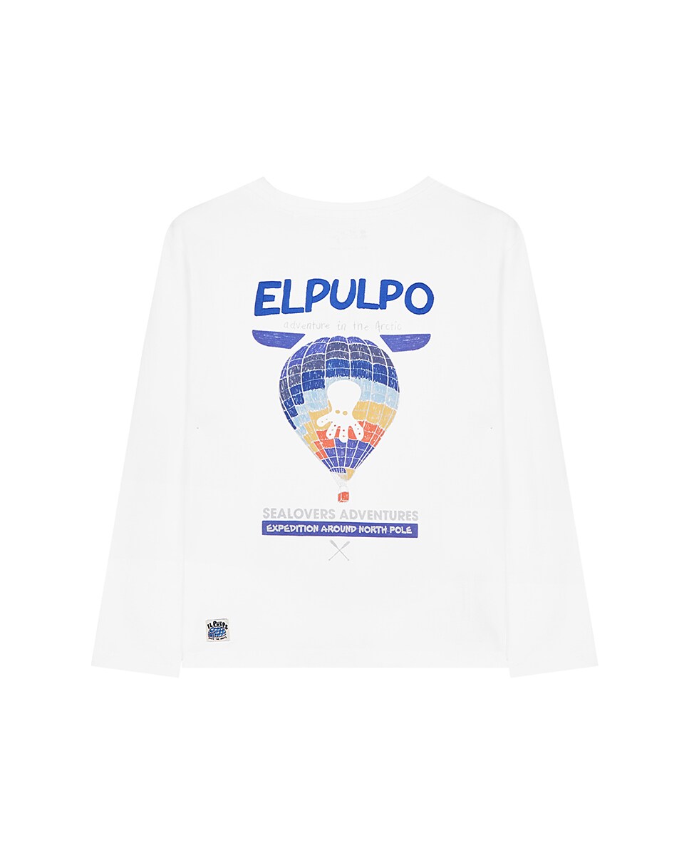 Camisola de Manga Comprida e Decote Redondo Branco-2