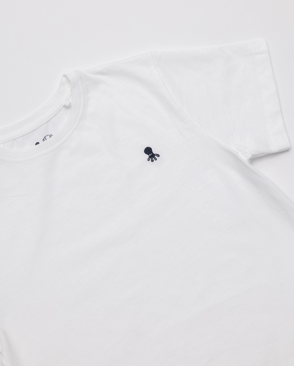 T-shirt de Manga Curta e Decote Redondo Branco-3