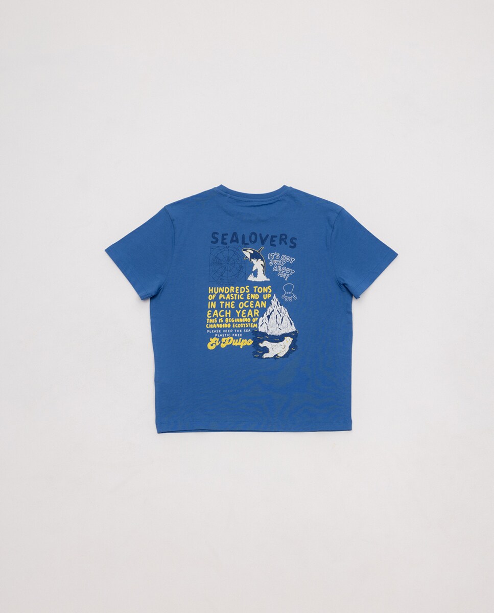 T-shirt de Manga Curta e Decote Redondo Azul-2