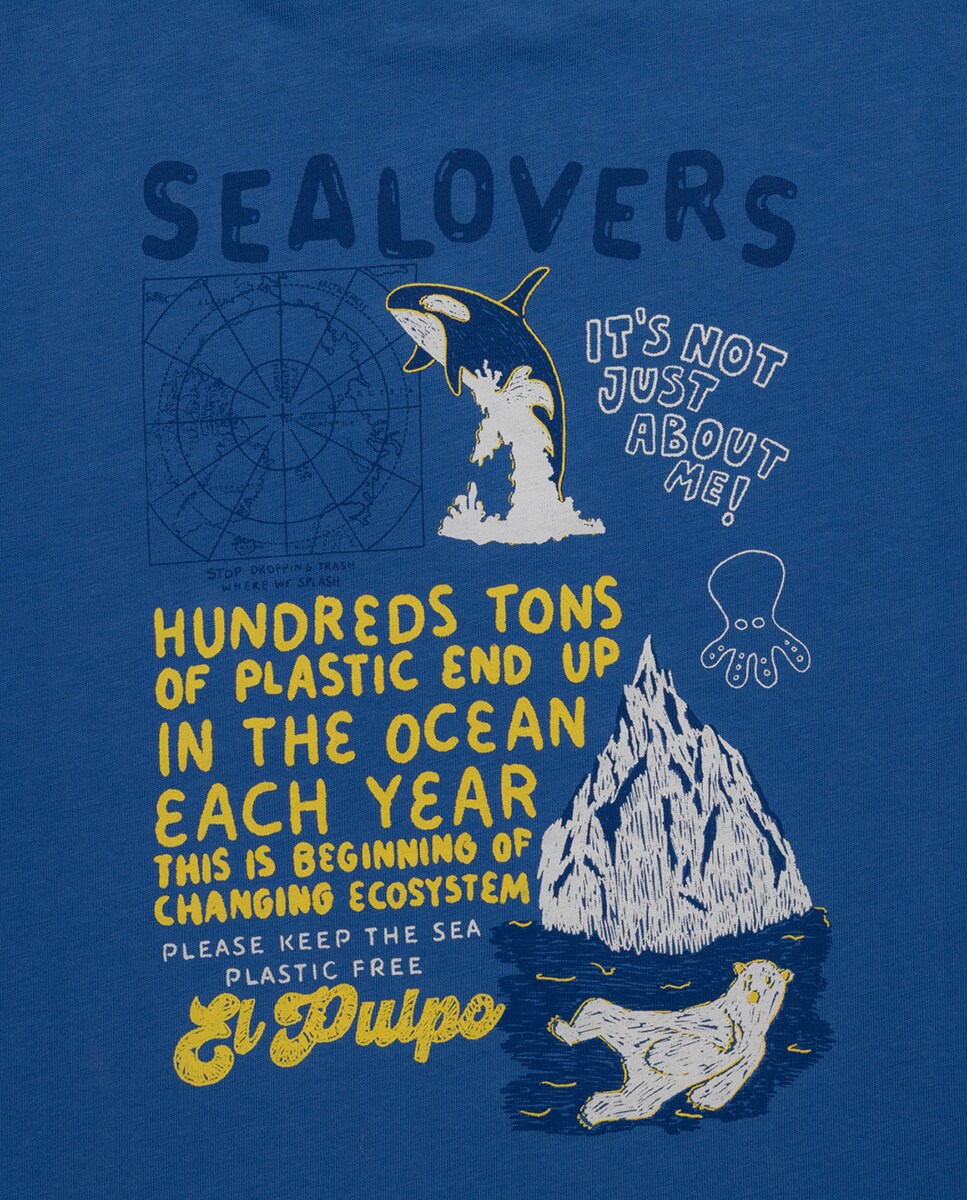 T-shirt de Manga Curta e Decote Redondo Azul-3