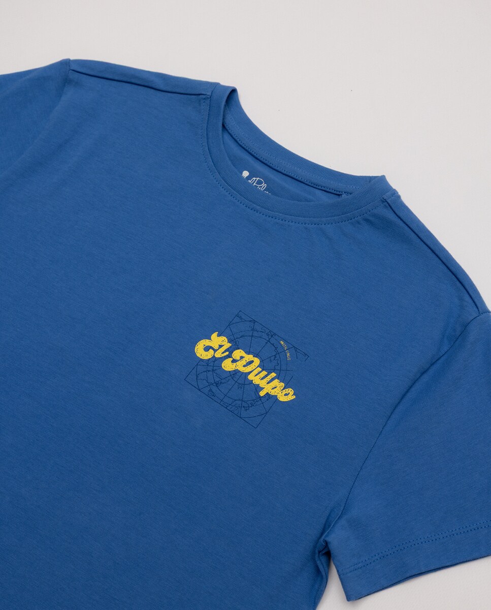 T-shirt de Manga Curta e Decote Redondo Azul-4