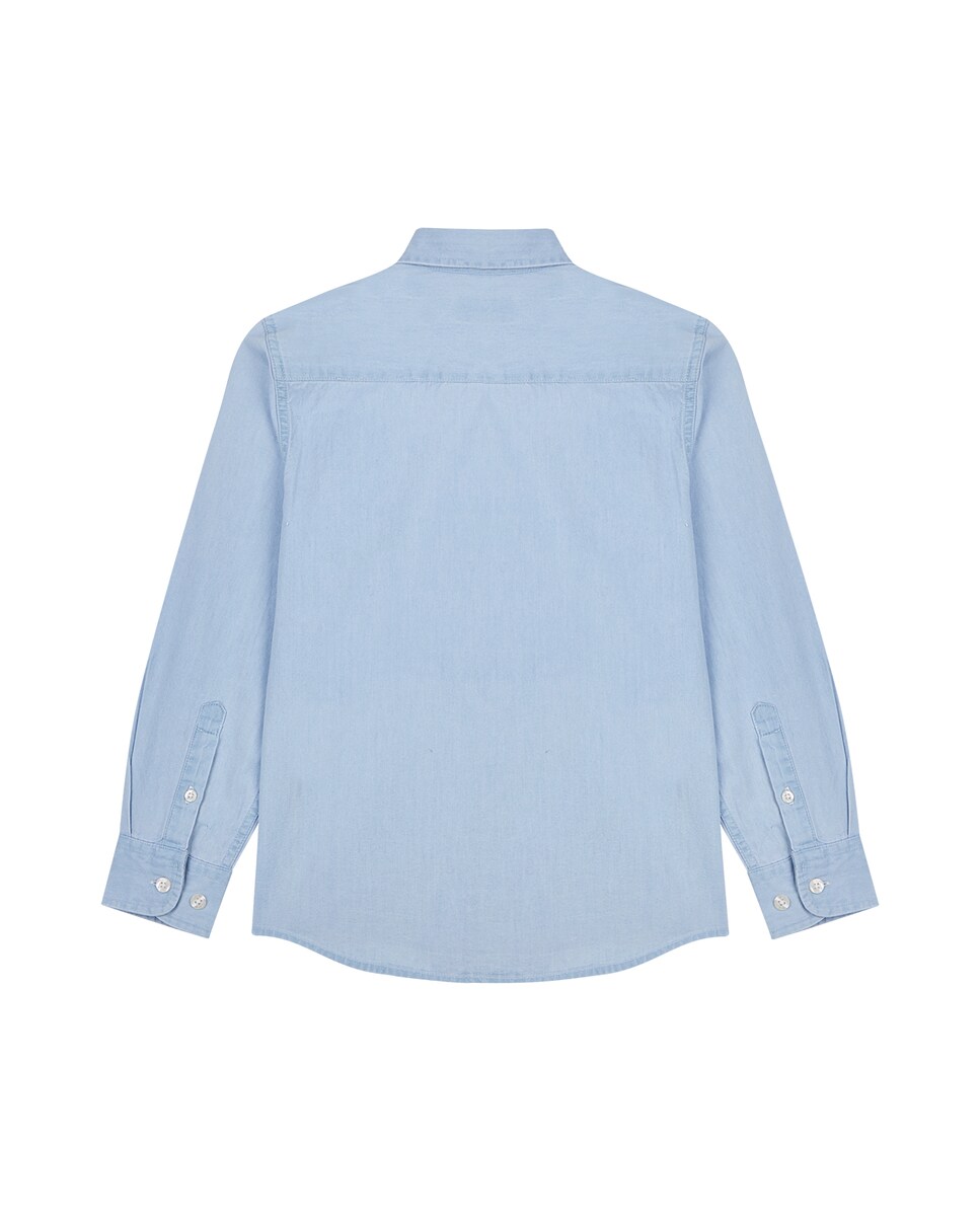 Camisa Lisa com Manga Comprida Azul-claro-2