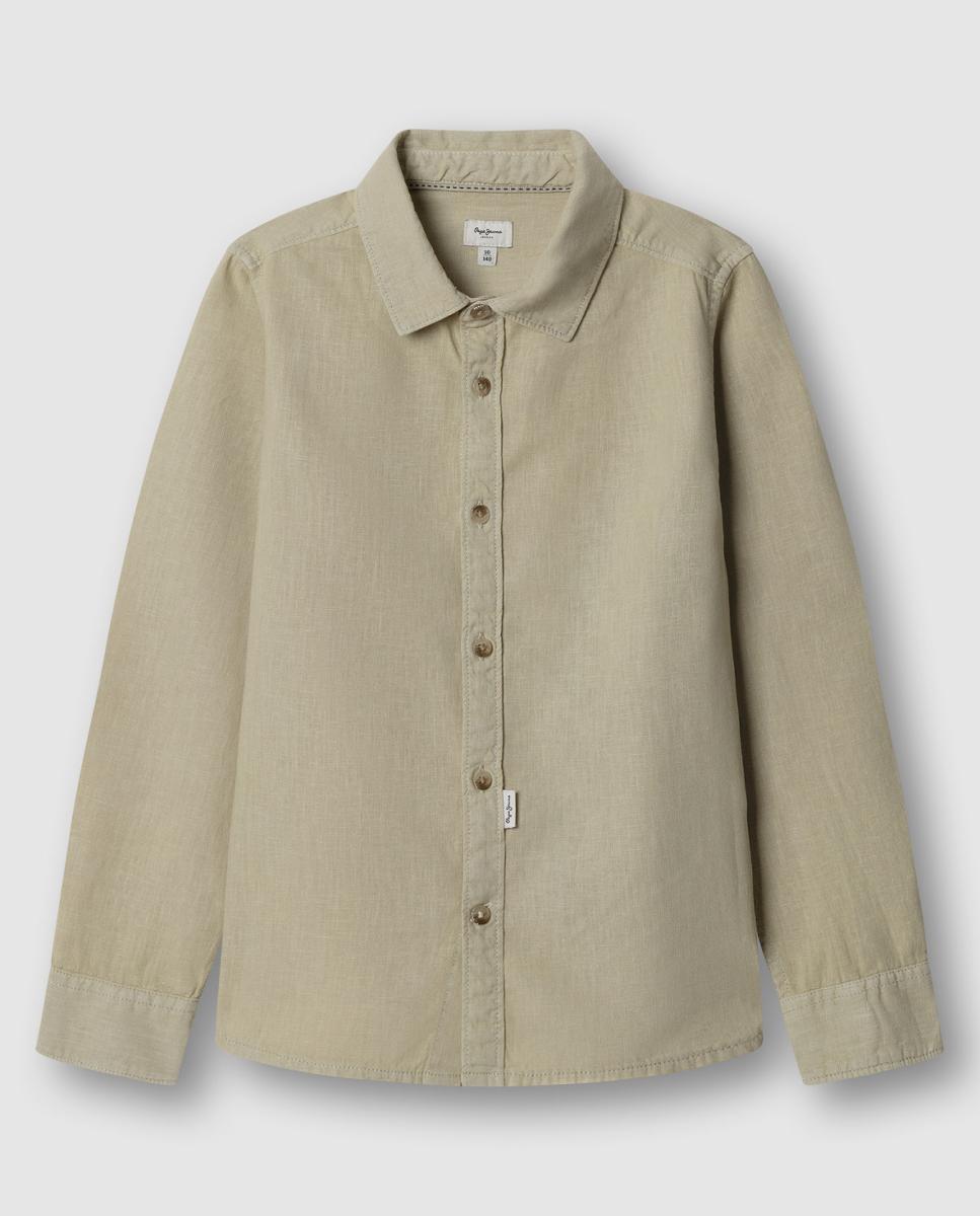 Camisa de lino Daniel de niño - Pepe Jeans - Verde militar Verde militar-1