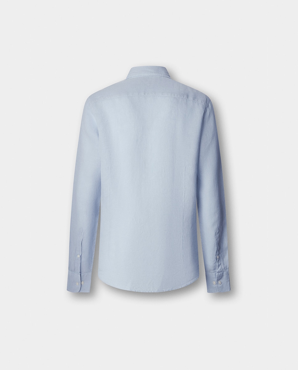 Camisa de Algodão e Linho Azul-2