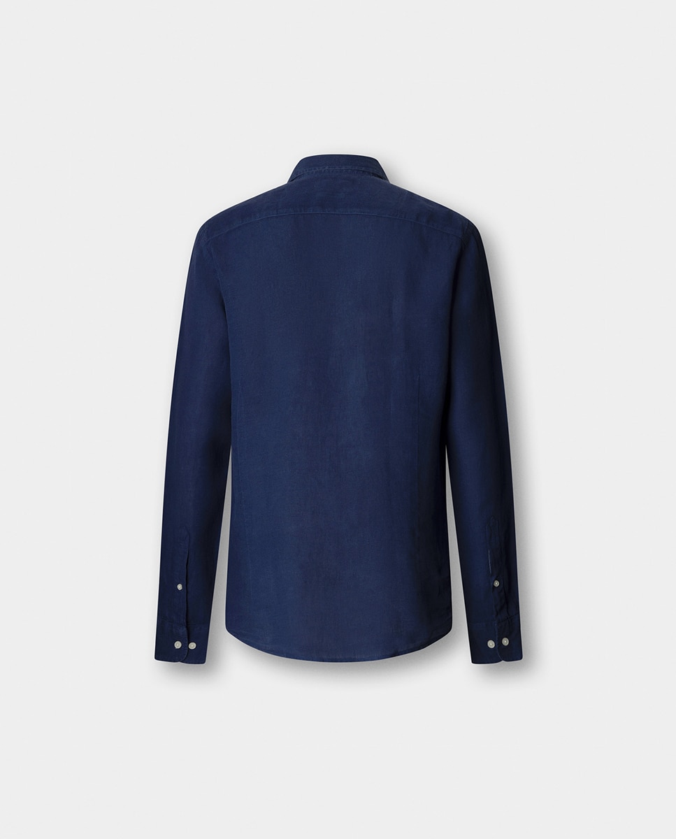 Camisa de Algodão e Linho Hackett Azul-2