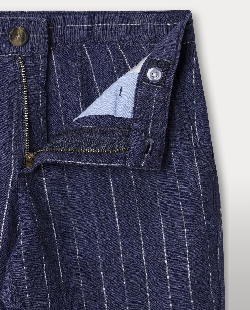 Calções de Linho às Riscas Azul-marinho-3