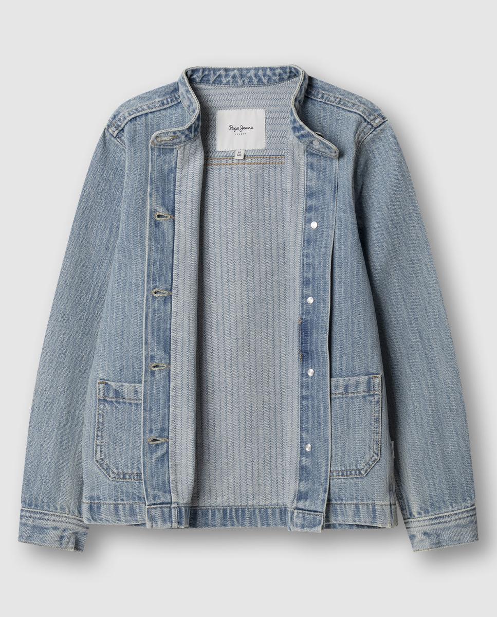 Casaco de Ganga às Riscas Shelly Azul-claro-3